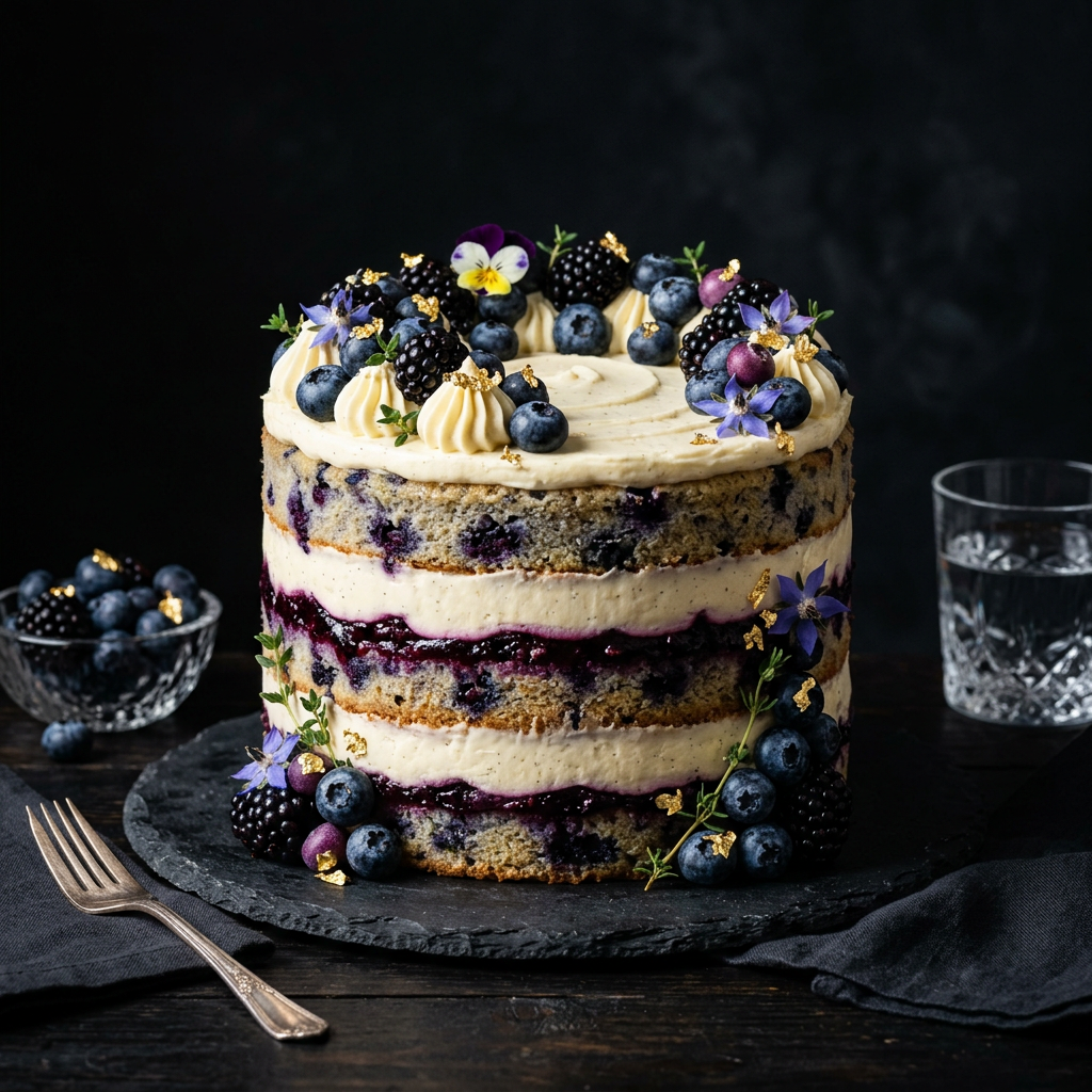 Luxurious blueberry cream cake