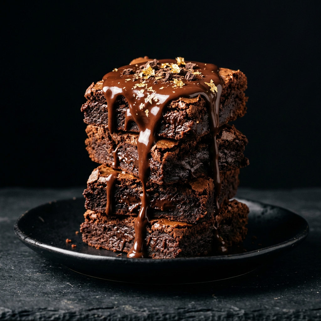 Fudgy chocolate brownies with gold flakes
