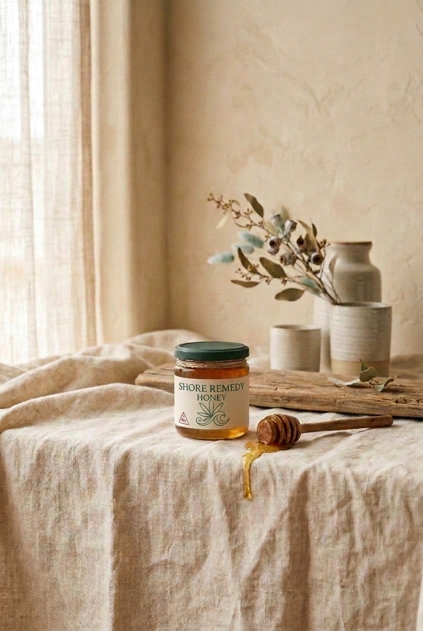 Shore Remedy Honey jar with wooden dipper