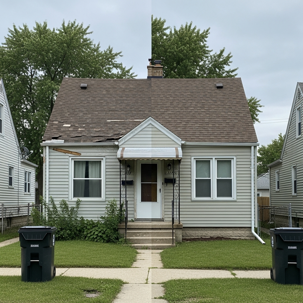 Before and after — Roof Replacement, West Allis, WI