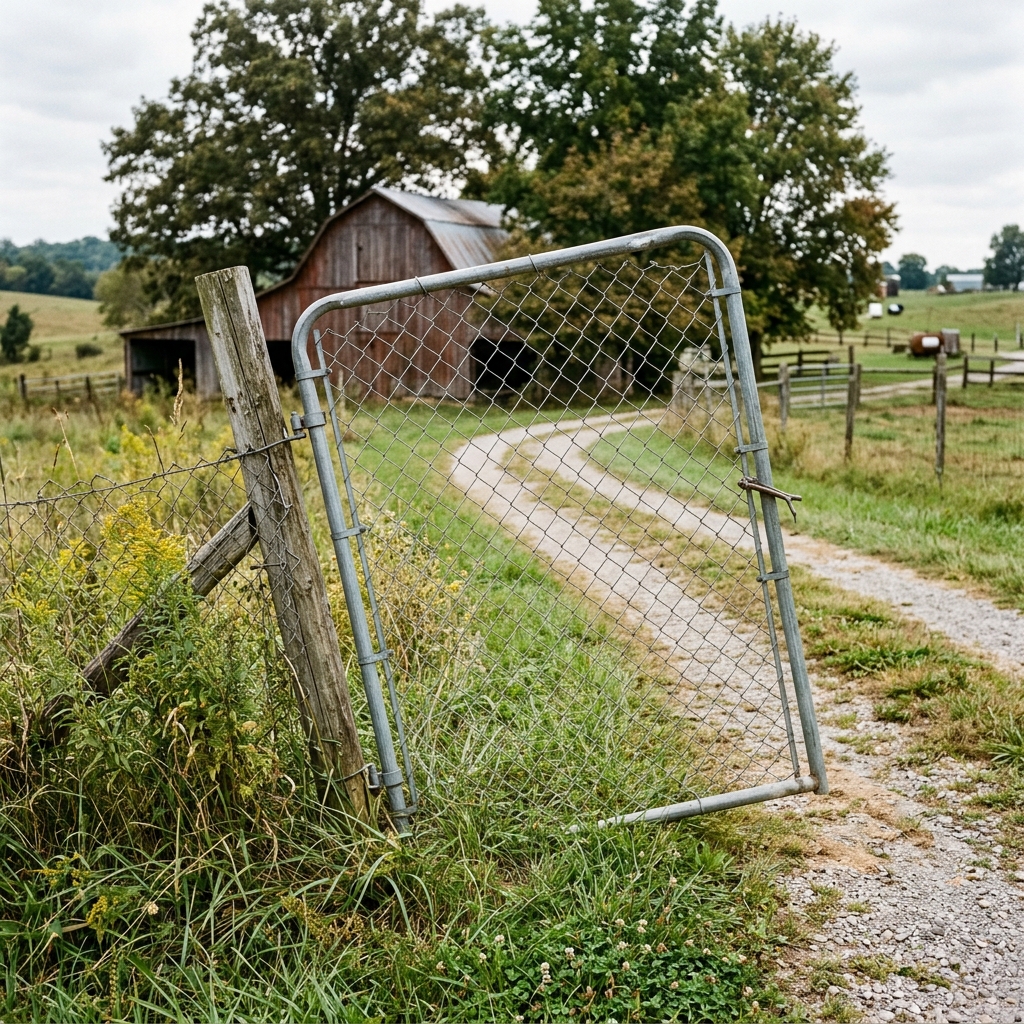 Leaning wood fence section with failing posts in need of repair