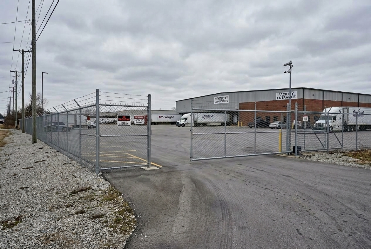Commercial steel security perimeter fence installed by Beck's Fence Co. in Kentucky