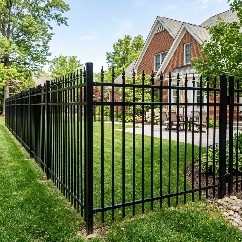 6-foot black aluminum fence enclosing a residential backyard in Lexington, Kentucky