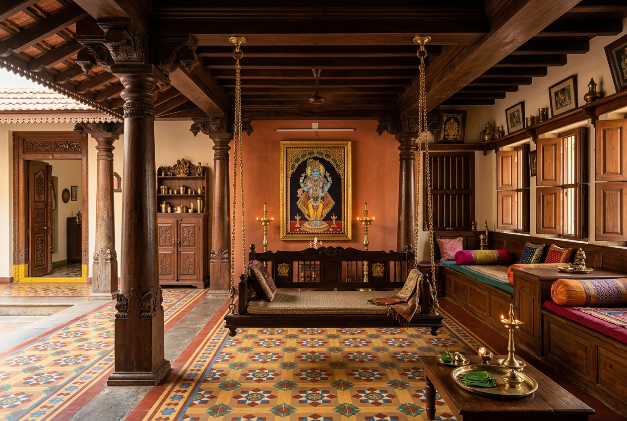 Traditional Tamil Nadu heritage wooden interior