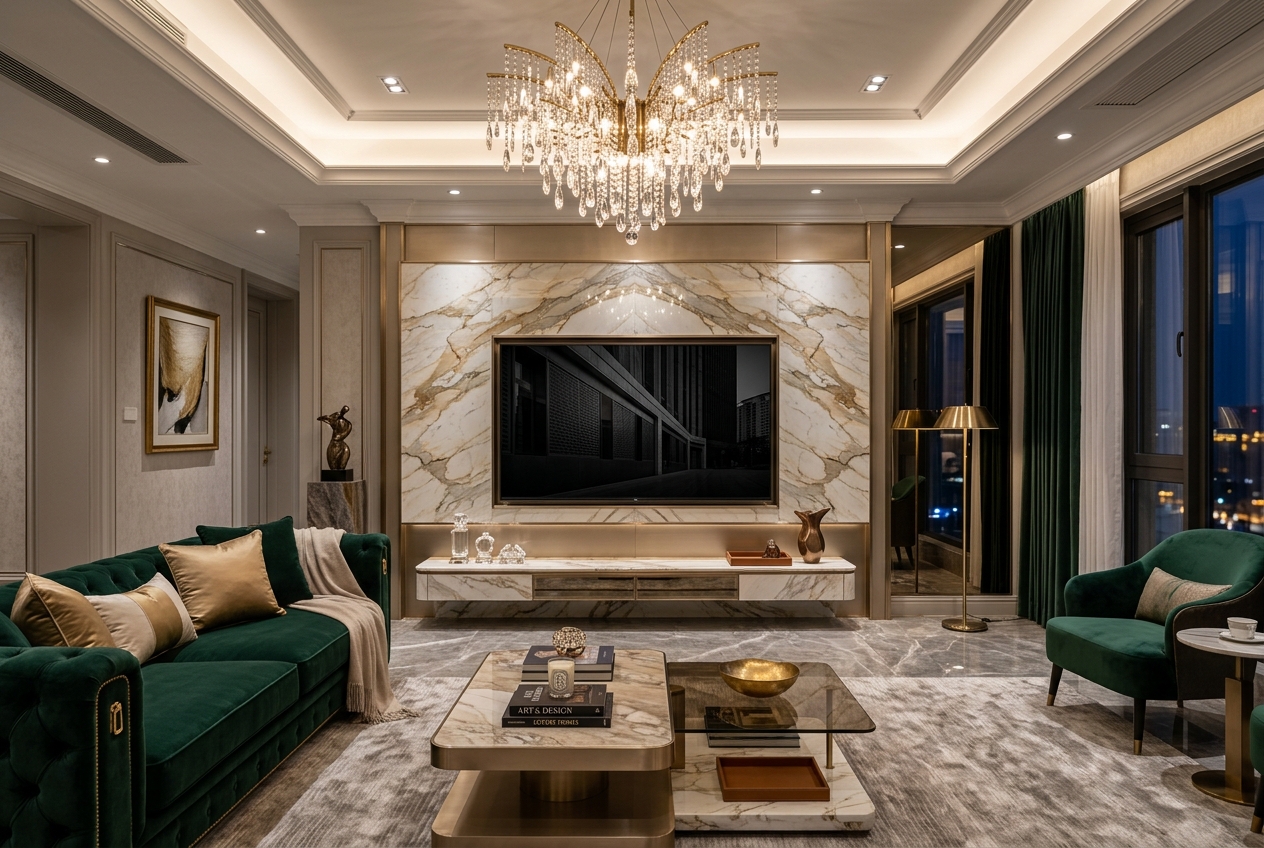 Luxury marble TV wall interior design