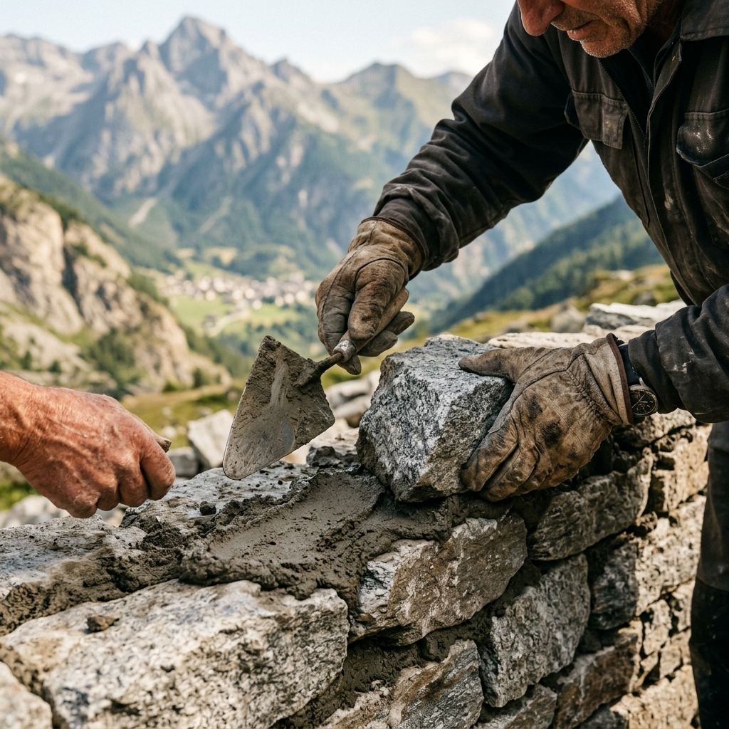 Muro a secco in pietra locale - Lavori in Pietra a San Bernardo, Val di Rabbi