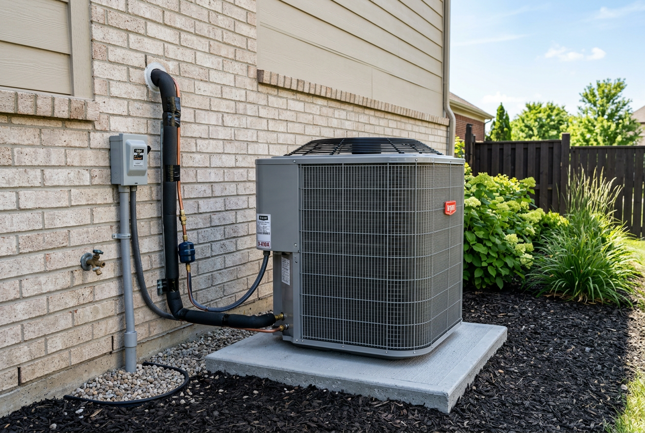 After: Removed an old rusted condenser and installed a high-efficiency AC unit on a fresh pad in Staten Island.