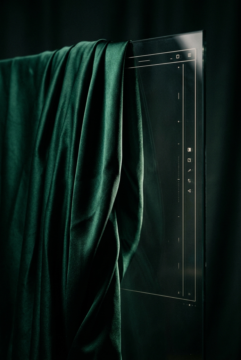 Emerald silk beside a dark commerce panel