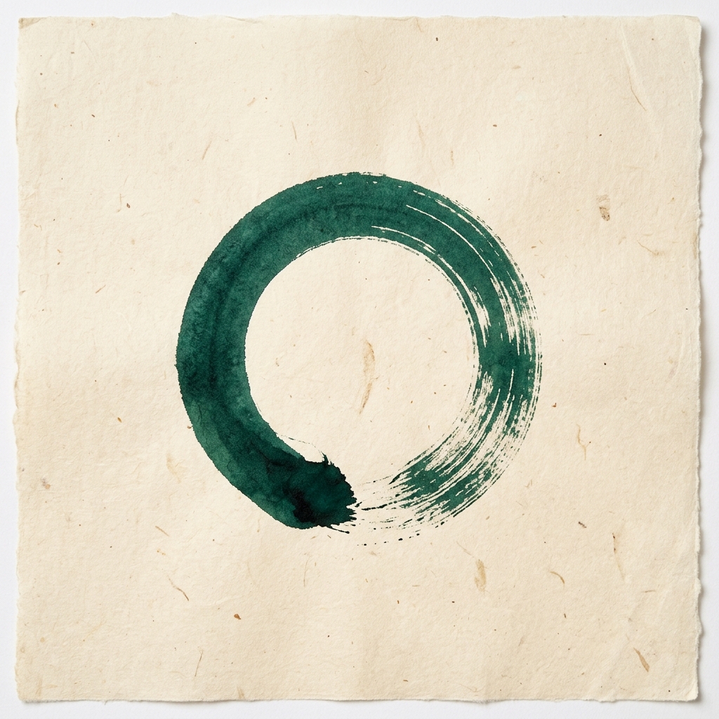 Hand-brushed jade green enso circle on rice paper