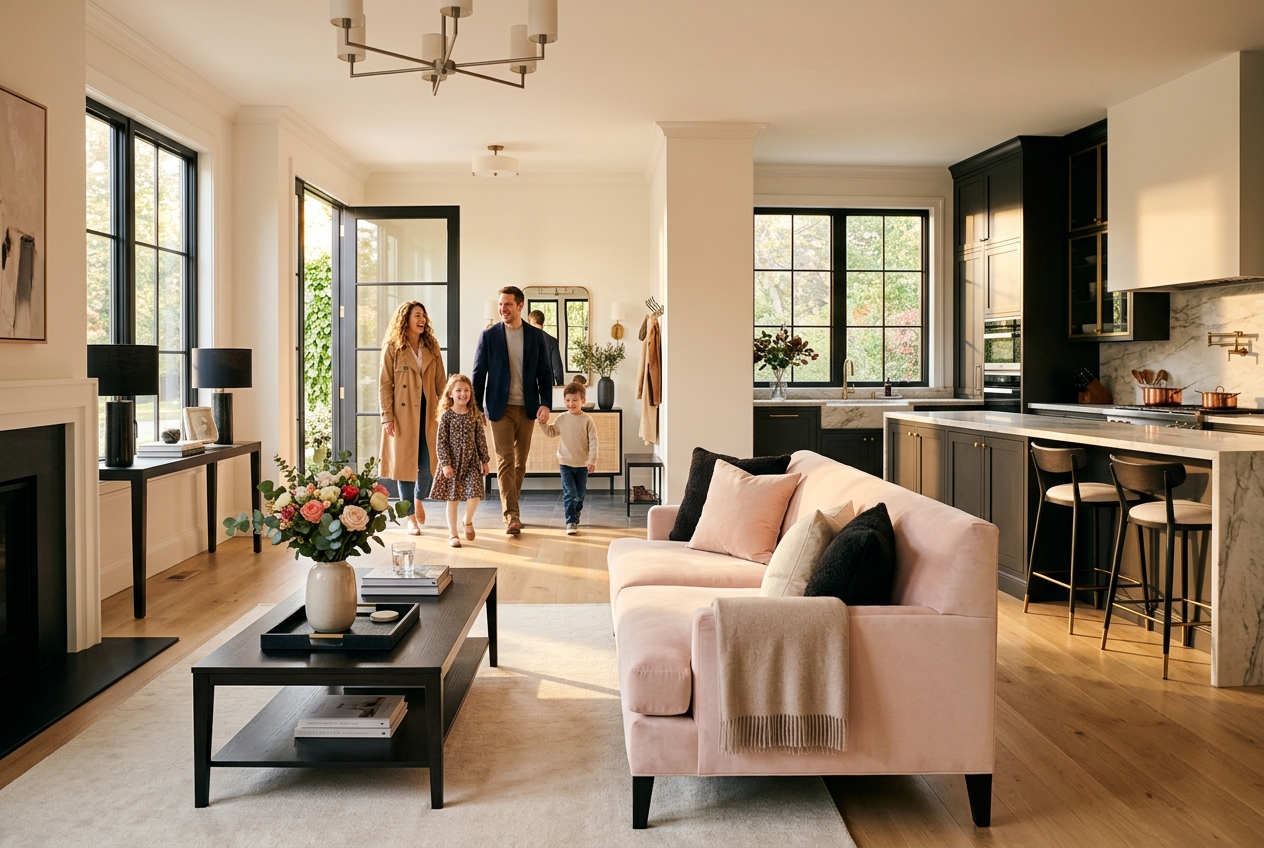 The family returning to a perfectly reset home