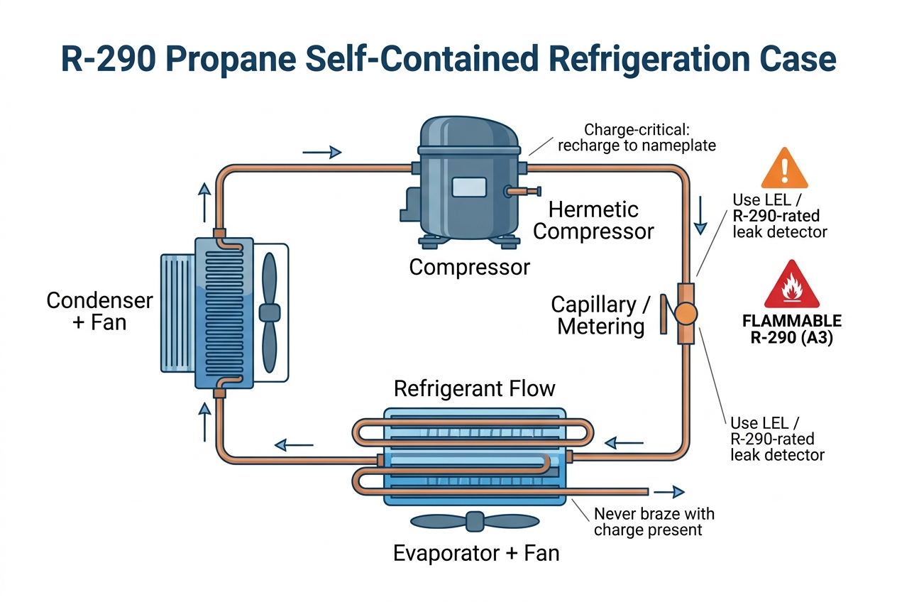R-290 self-contained sealed system — annotated diagram