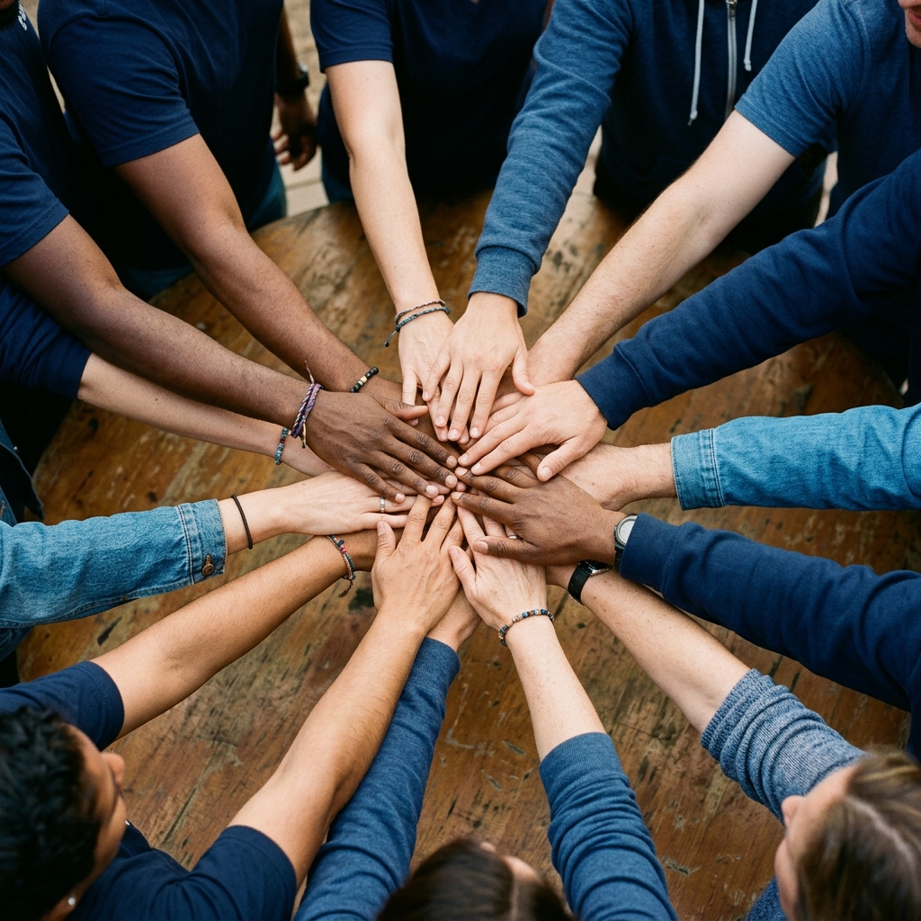 Hands together in unity