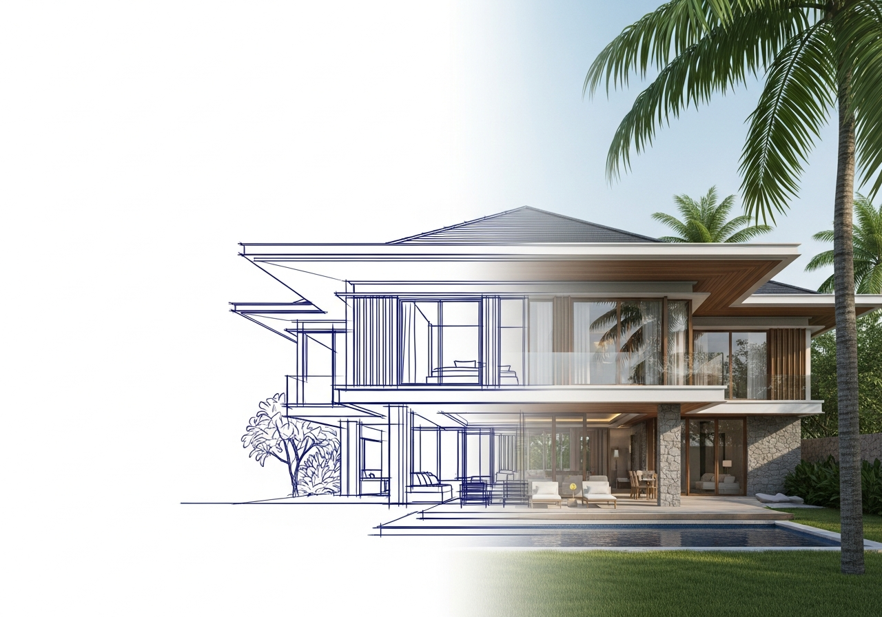 Esquisse architecturale d'une maison moderne à La Réunion