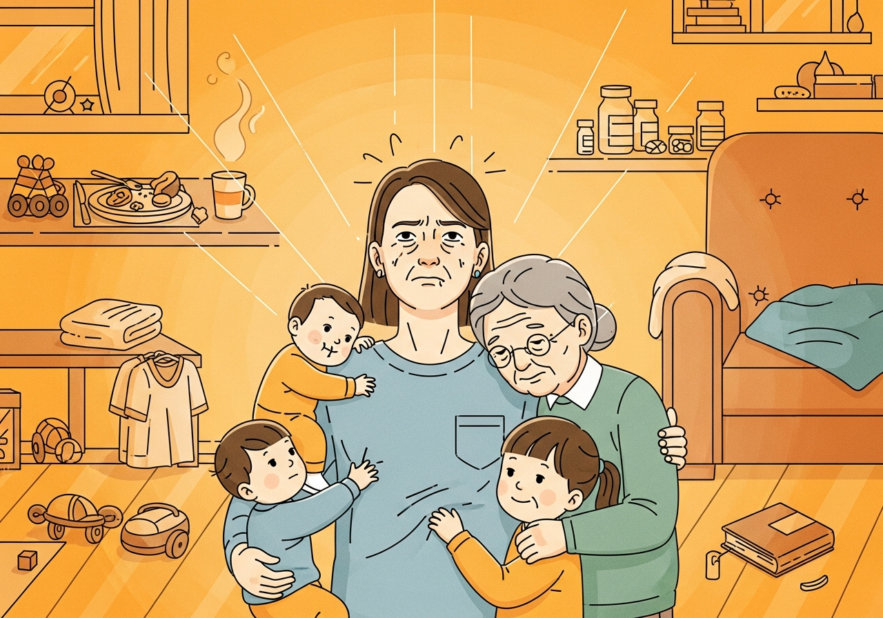 Die Sandwich-Generation: Zwischen Kindern und pflegebedürftigen Eltern