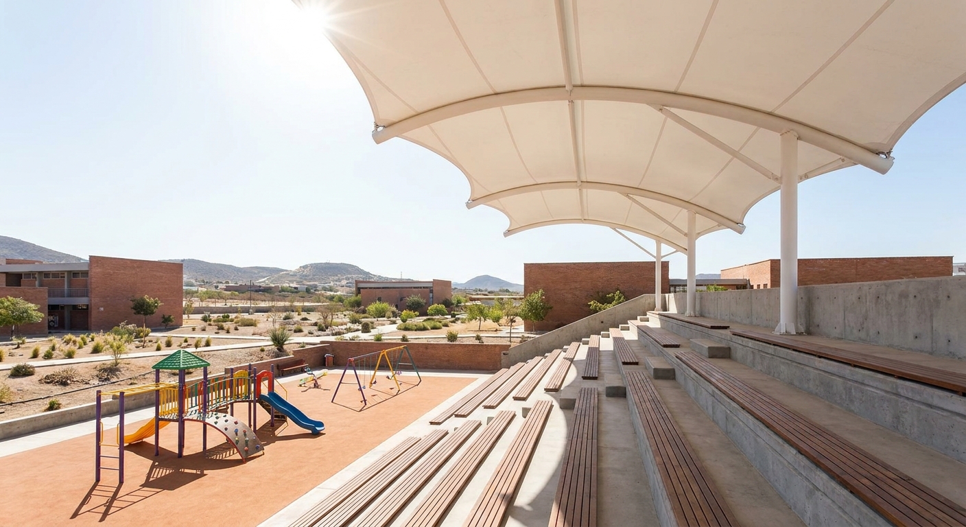 Gradas Escolares - Proyecto FlexShade de educativo · 35 m² en Monterrey por Eclipse Cubiertas