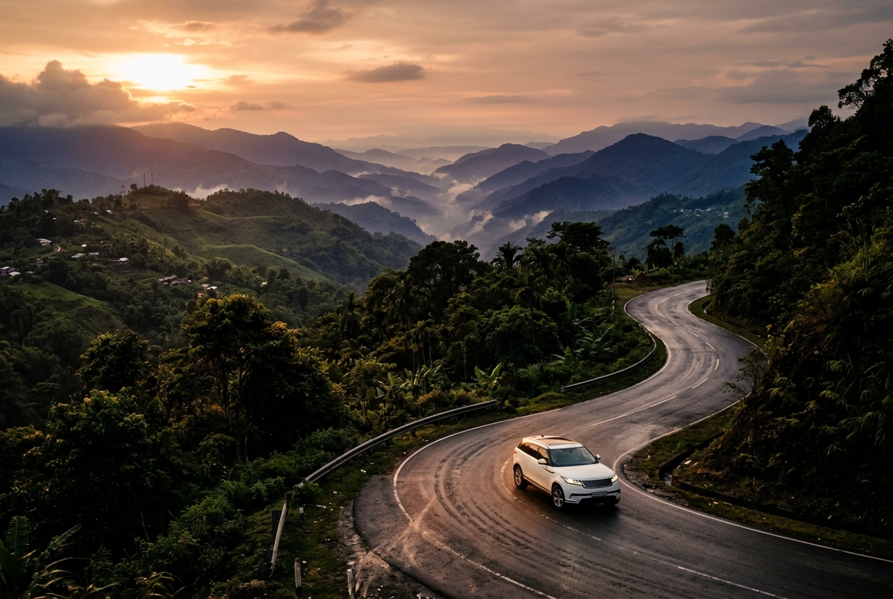 Winding mountain road through Nagaland