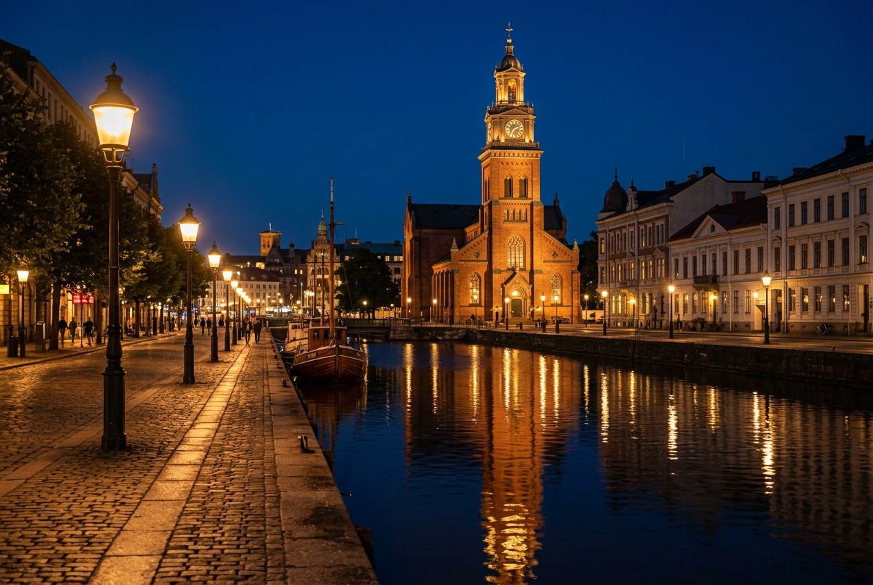 Stadskörning i Göteborg – Göteborg centrum på kvällen