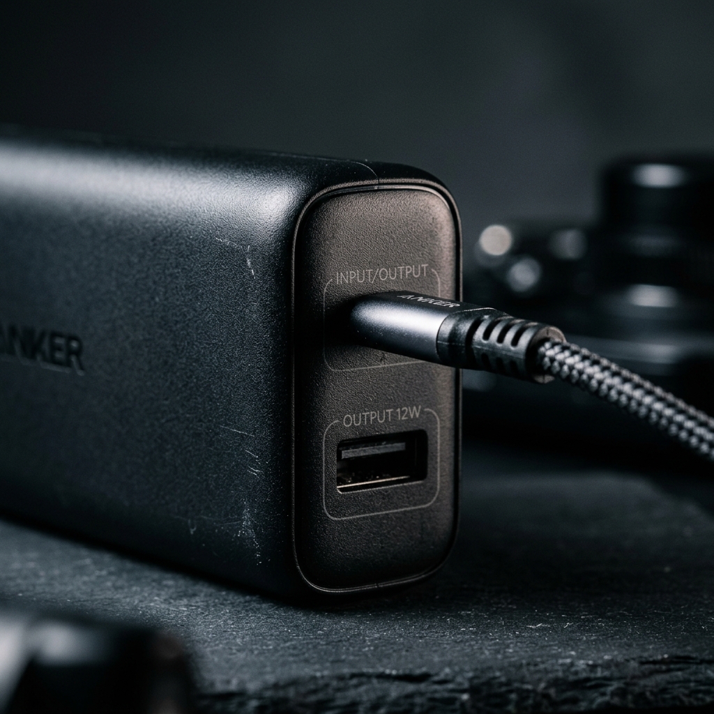 USB-C and USB-A ports with braided cable