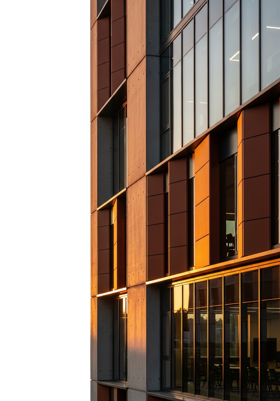 Architectural sunset corporate building
