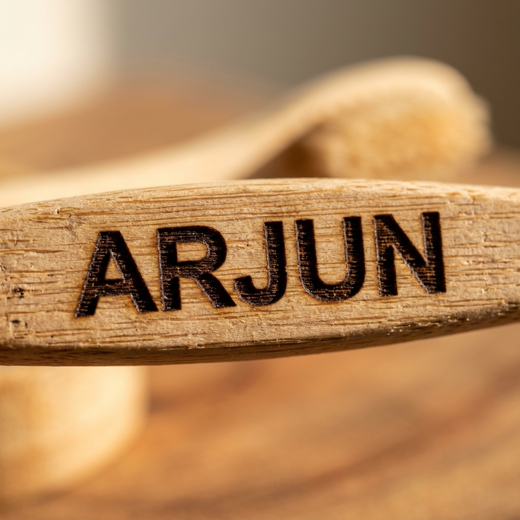 Laser engraved name on a Bamboozii bamboo toothbrush handle
