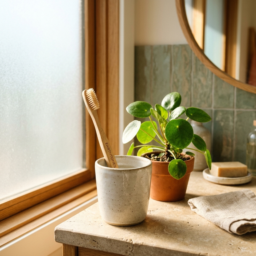 Customer photo of Bamboozii bamboo toothbrushes in a real bathroom