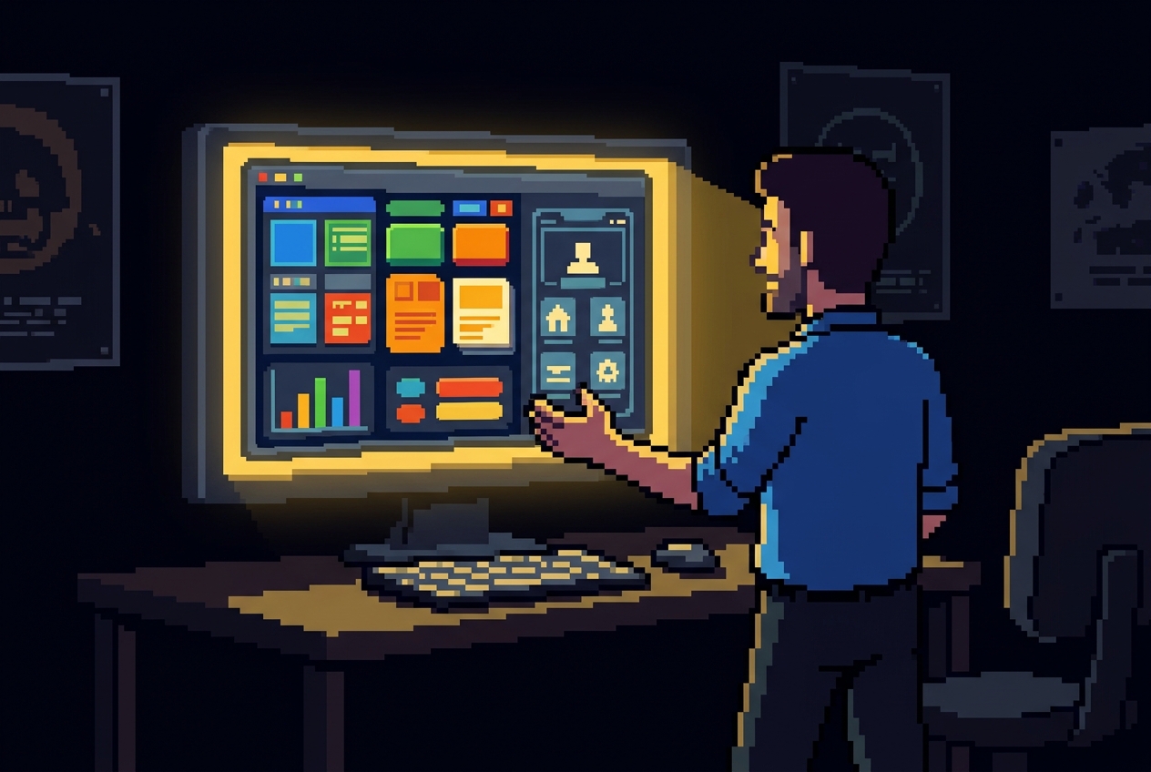 Pixel developer building an app on screen