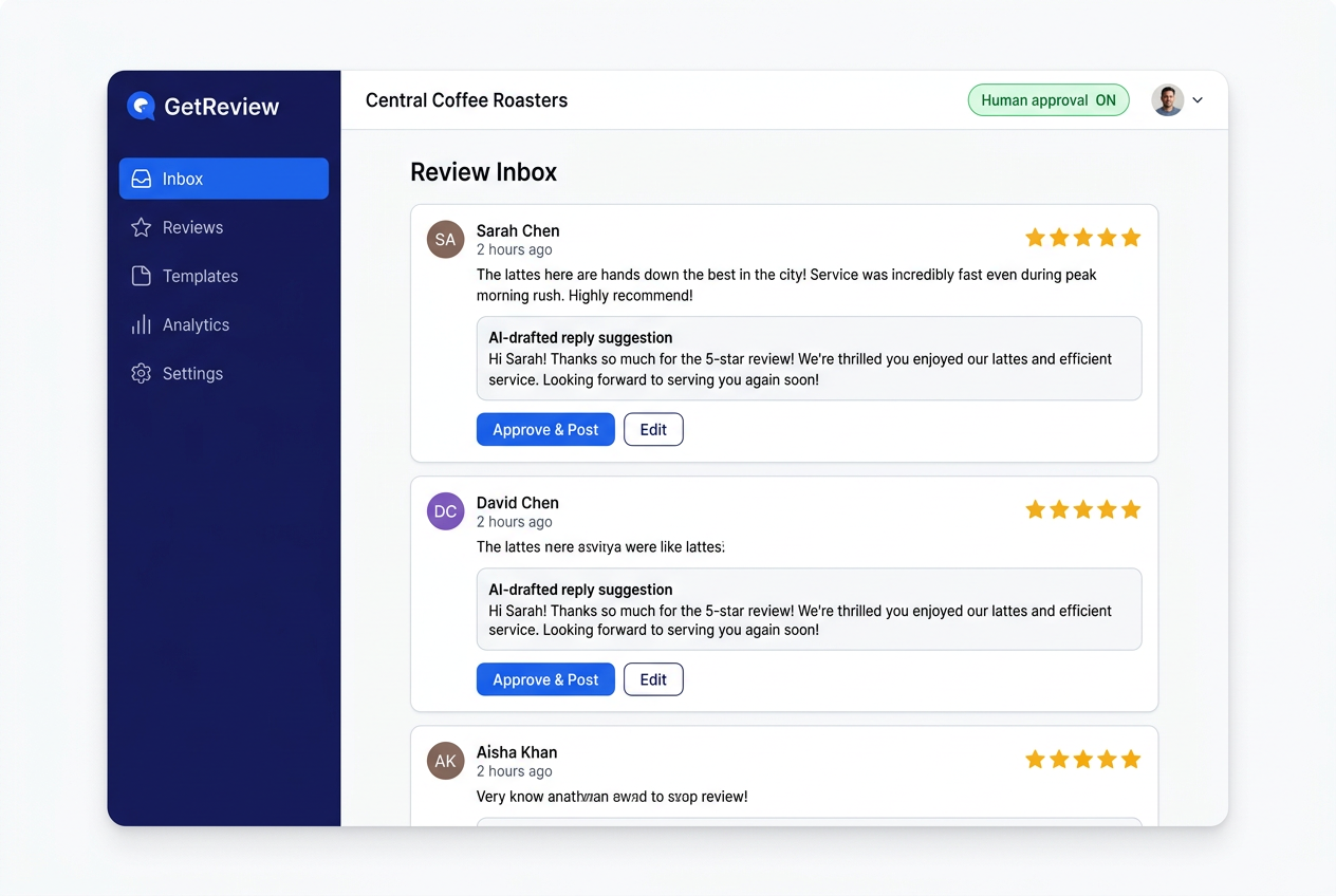 GetReview review inbox dashboard