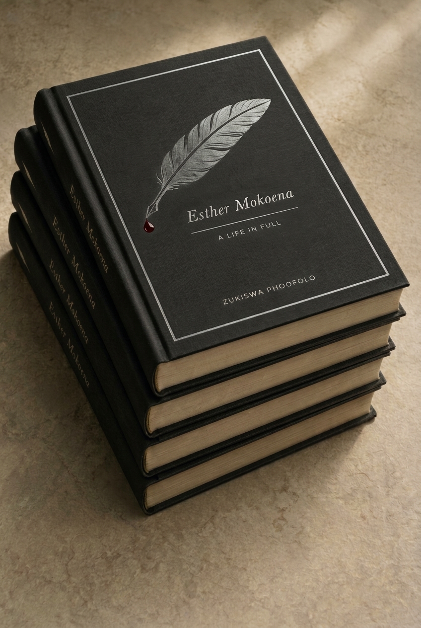 A stack of Esther Mokoena, A Life in Full: the sewn hardcover volumes of a heritage run