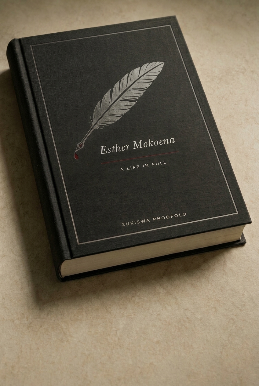 Esther Mokoena, A Life in Full: the finished hardcover resting on a table