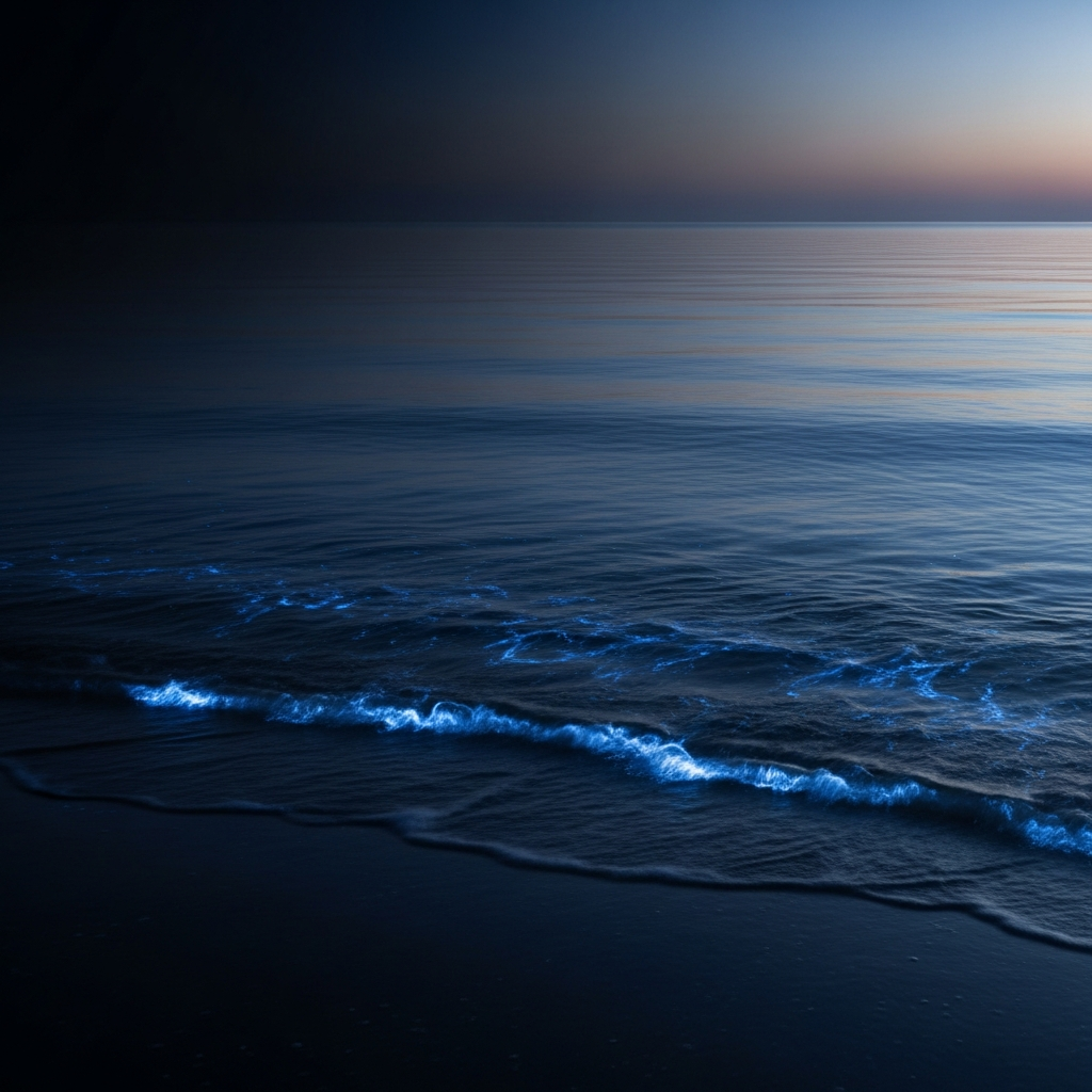 Calm ocean water at dusk