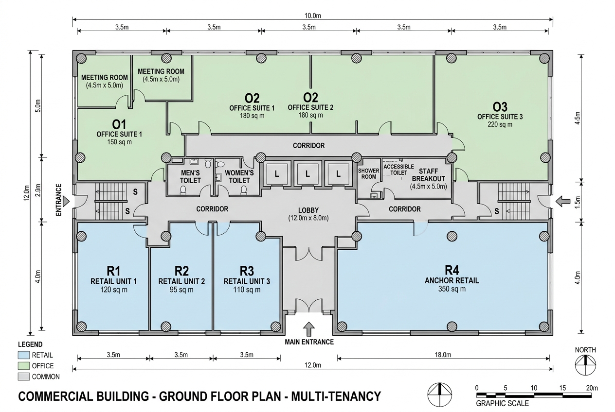 Commercial venue plan illustrating indoor and outdoor licensed area boundaries