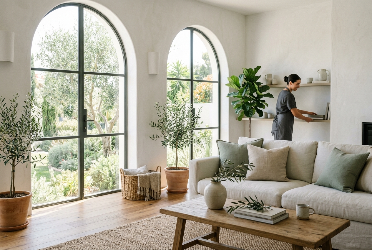 Hogar moderno y luminoso con una persona de confianza ayudando