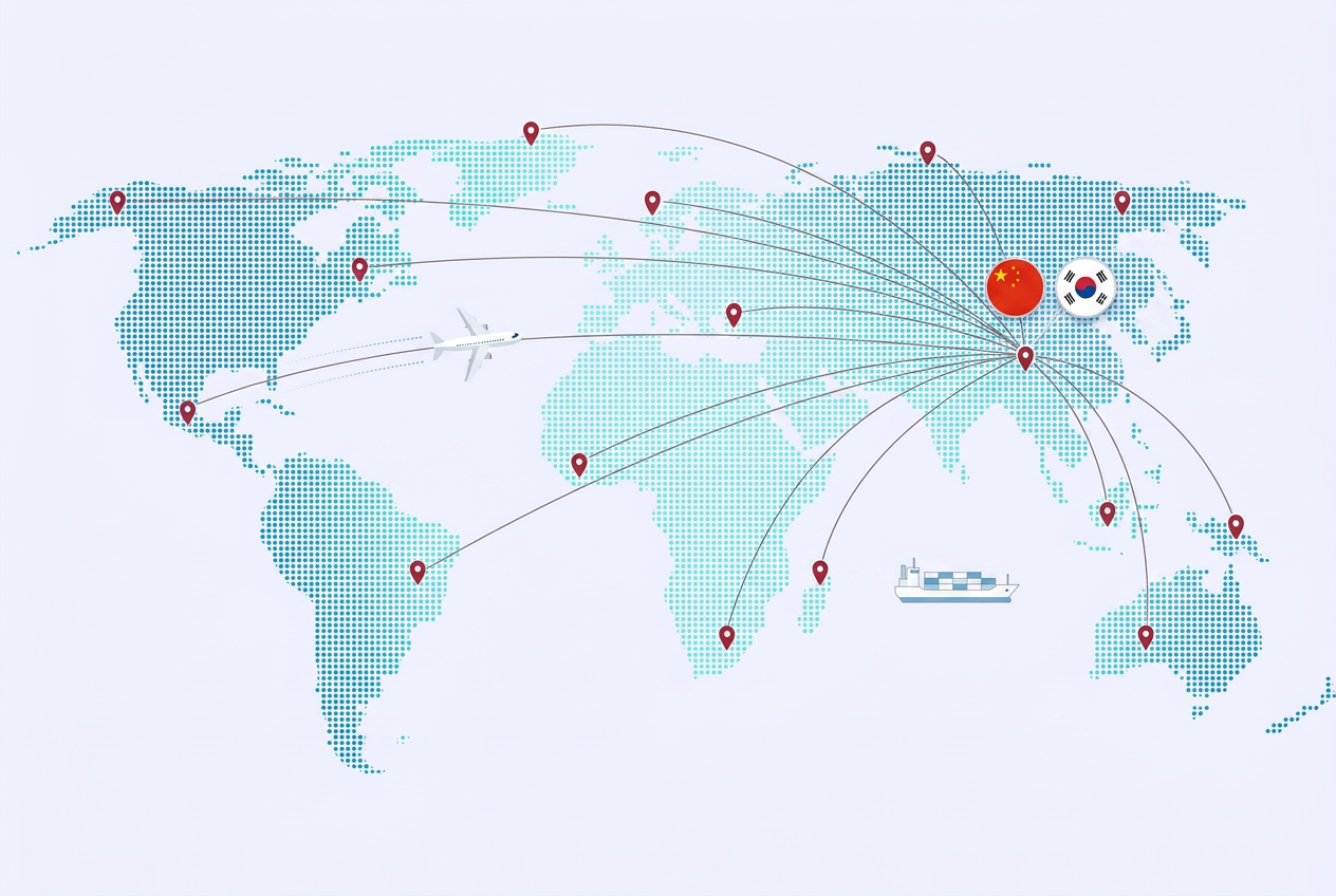 Réseau logistique mondial King of Sourcing depuis la Chine et la Corée