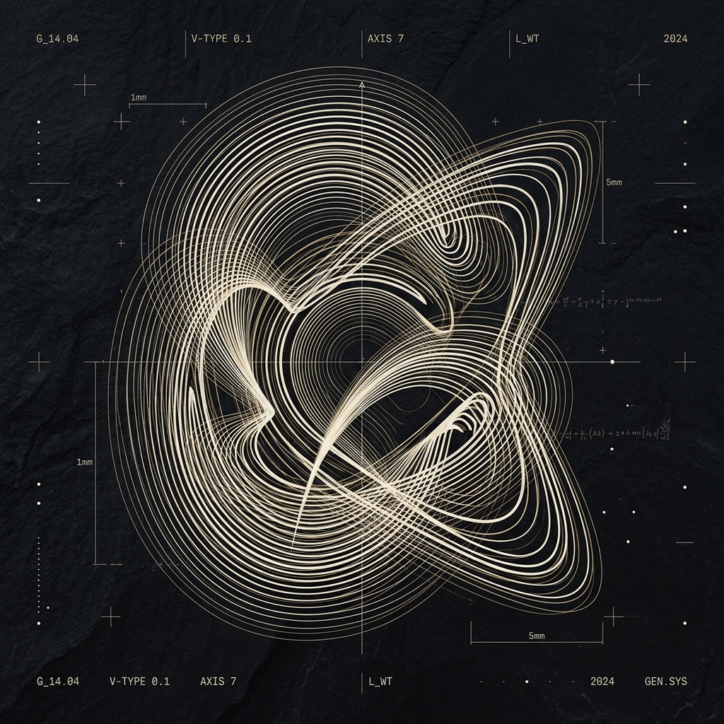 Generative Type 002 — a glyph rendered as layered contours producing a moiré depth effect