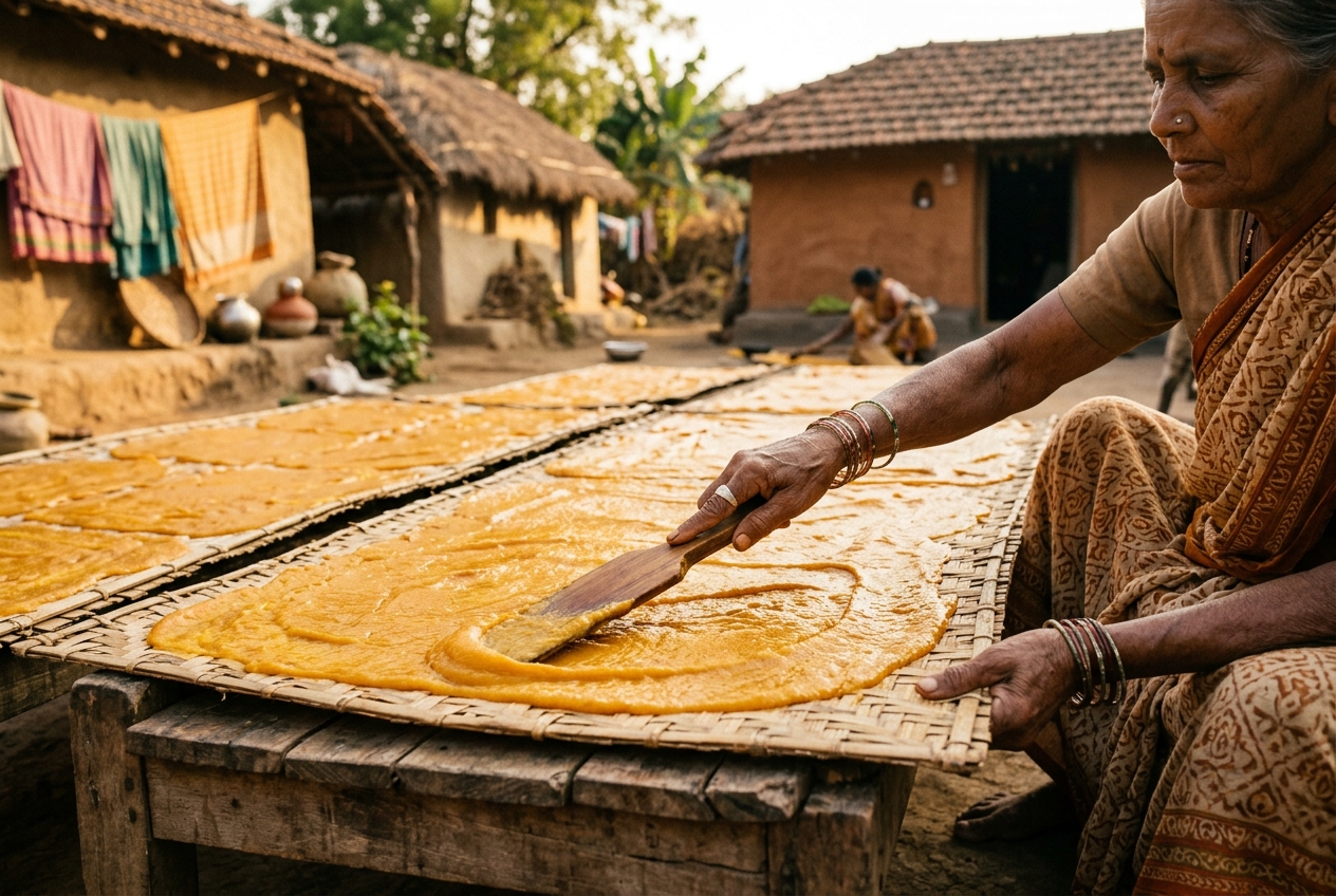 Traditional mango leather preparation
