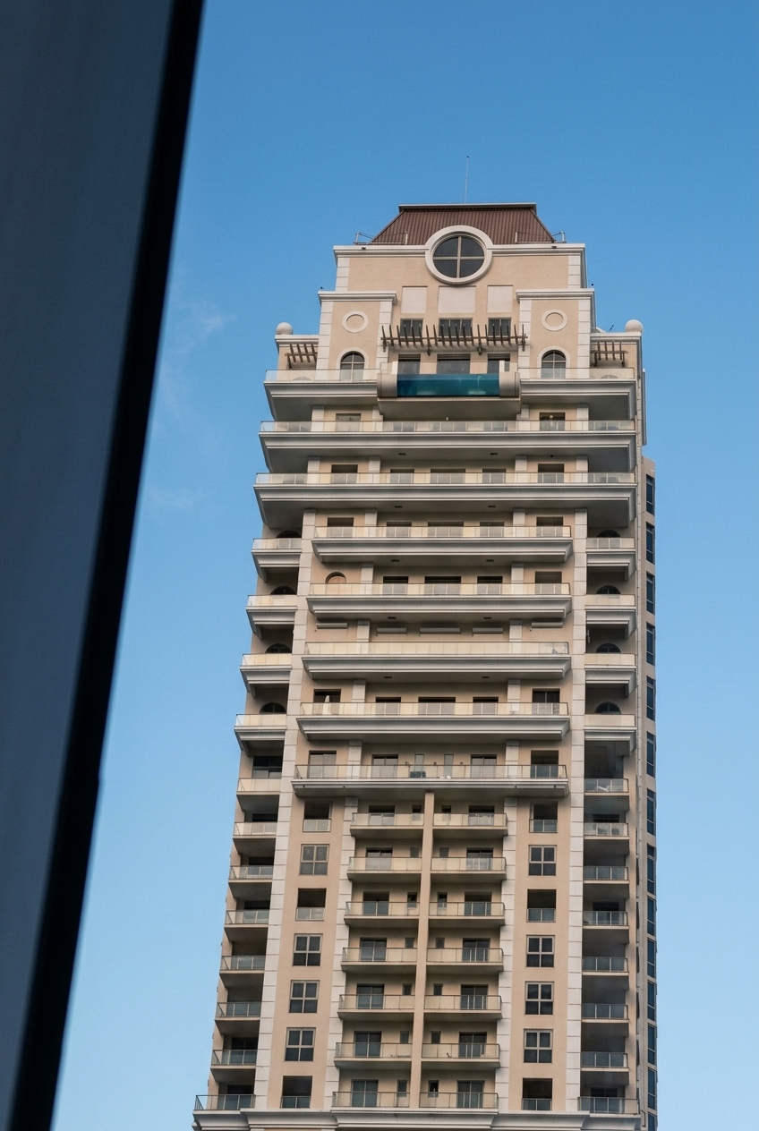 The tower, from below — Sunny Isles keeps its crown jewels in the sky.