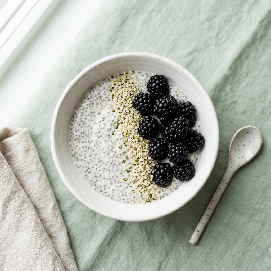 Overnight Chia Pudding with Hemp Seeds & Berries