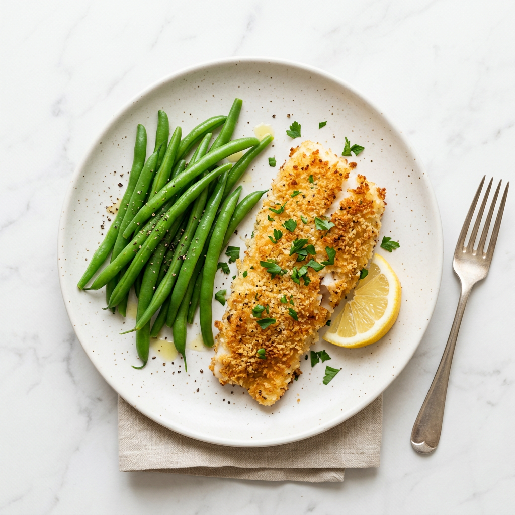 Parmesan Crumbed Fish with Fresh Greens