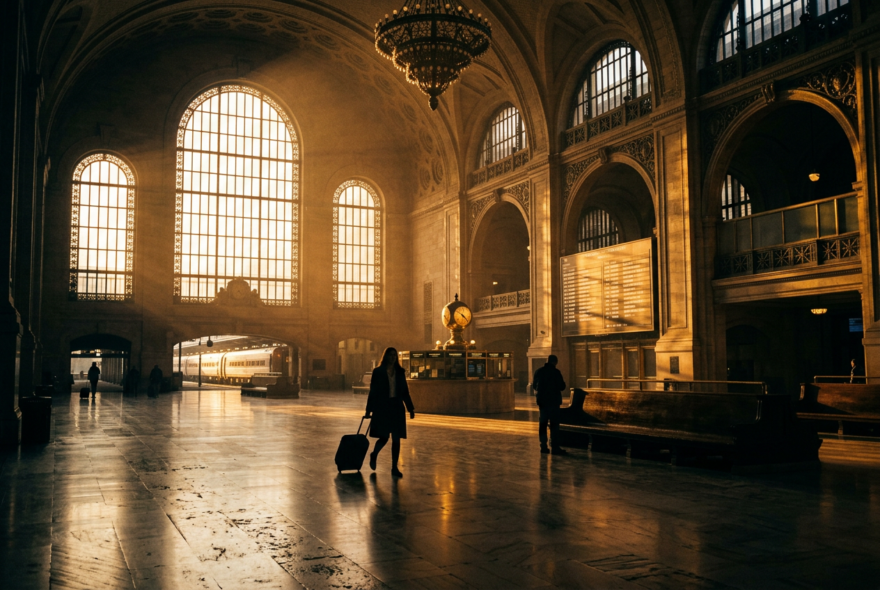 Station hall at golden hour