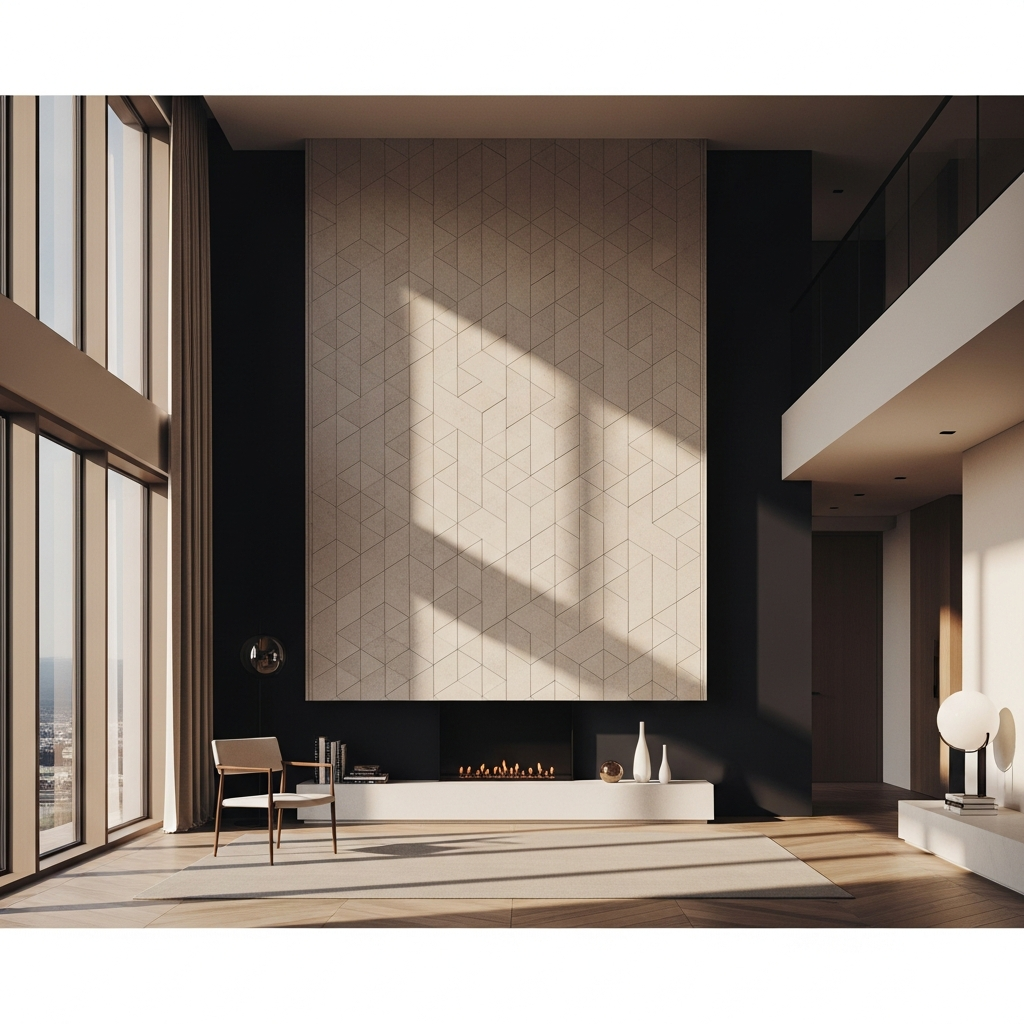 Premium textured wallpaper installation in a luxury modern living room