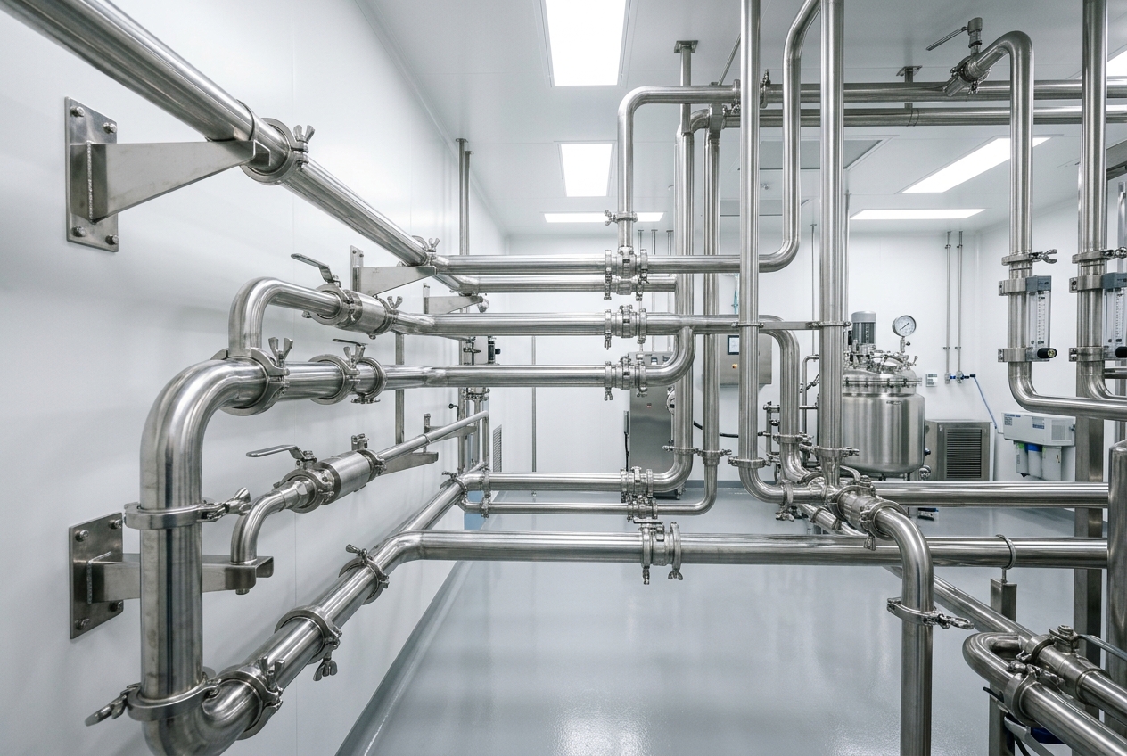 Hygienic stainless pipework for a pharmaceutical plant