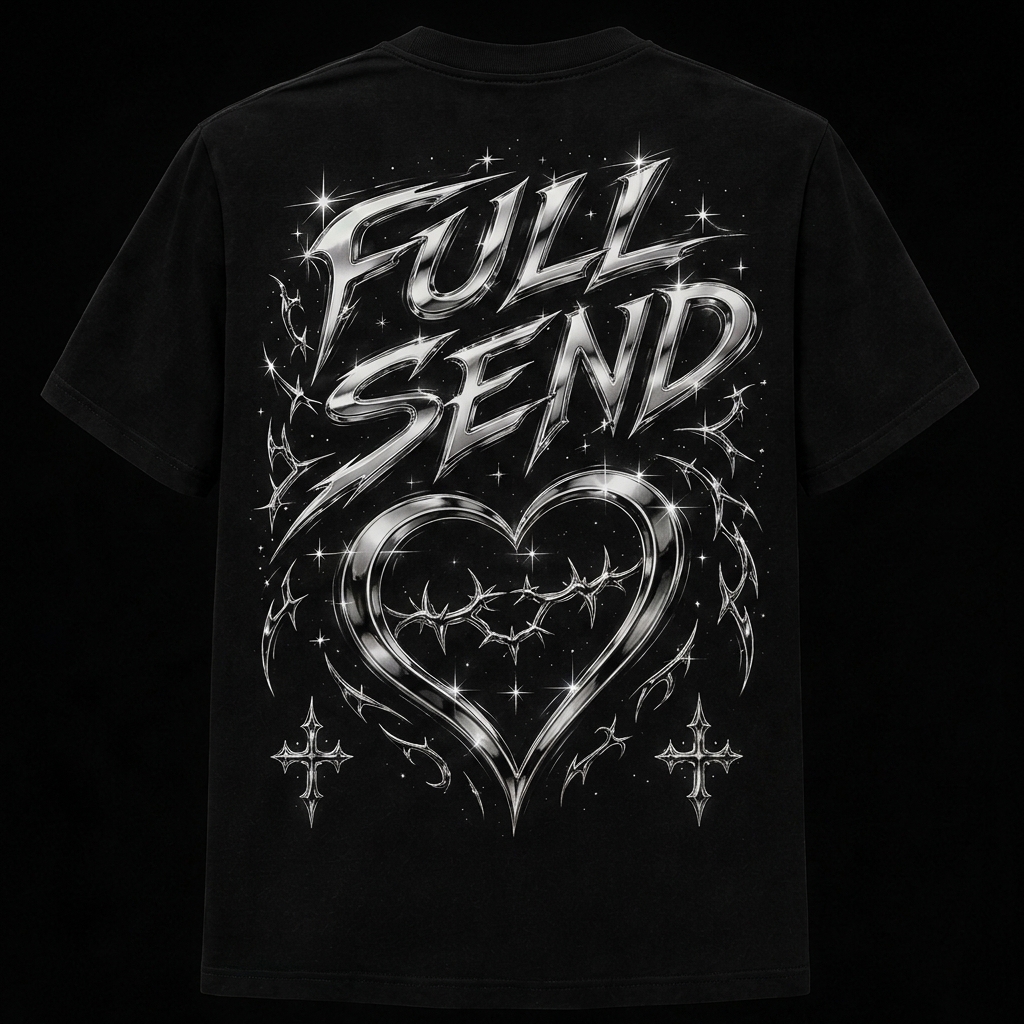 Full Send Chrome Heart Tee Black
