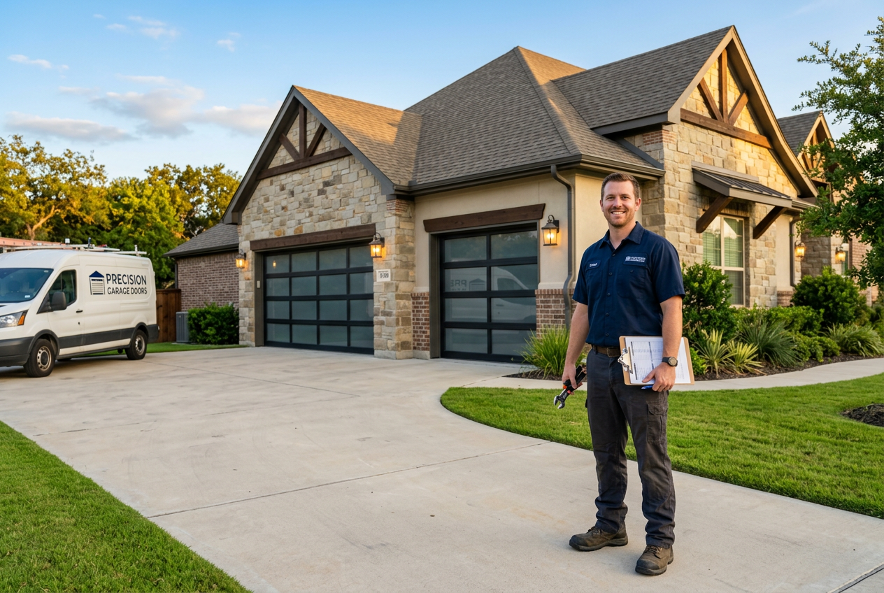 Modern residential garage door repaired by Prosper Garage Door technician
