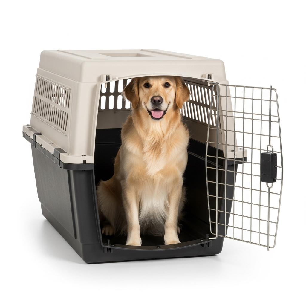 Pet inside crate