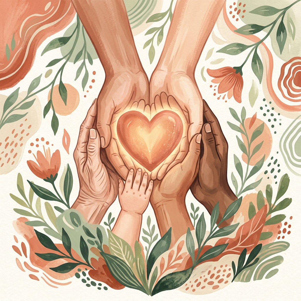 Hands holding a heart, illustration
