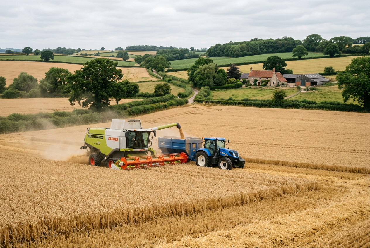 Combine harvesting a UK wheat field
