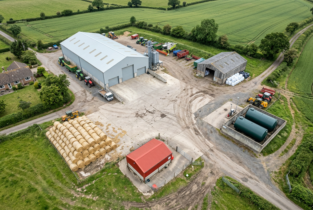 Aerial view of the farmyard