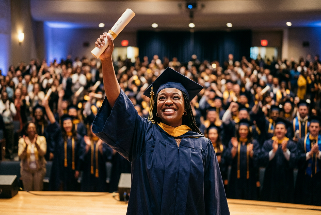 From a cell to a cap and gown.
