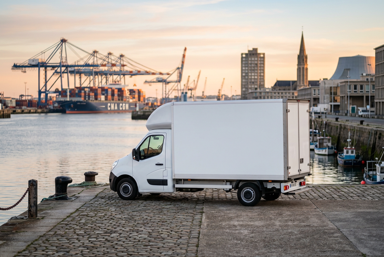 Camion de transport Express Delivery sur les quais du Havre