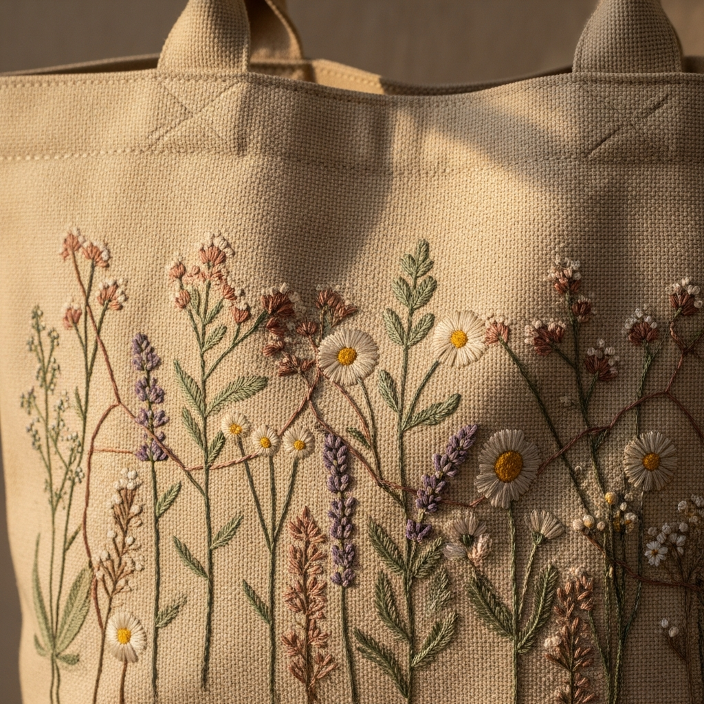 Embroidered floral tote